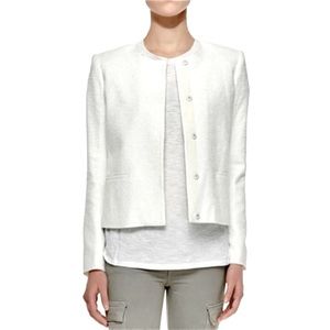 Vince Boucle Cotton Snap Front White Jacket Blazer Size Large